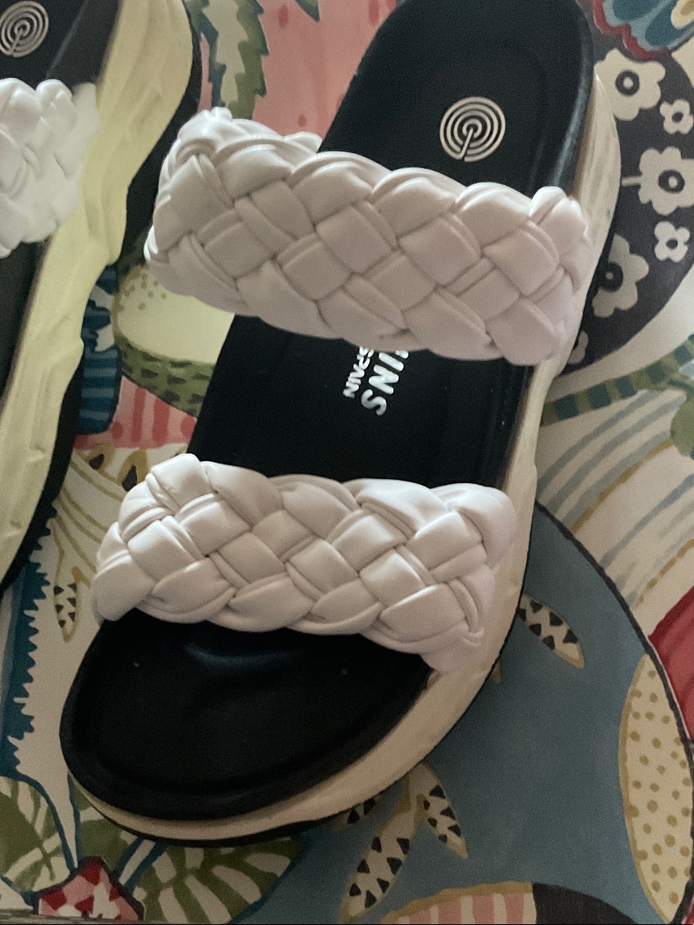BumGenius White Braided Double-Strap Slide Sandals